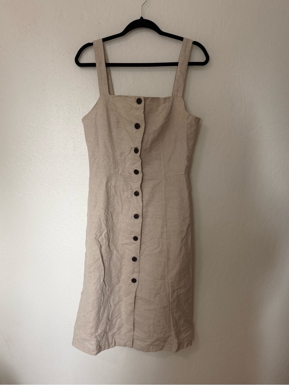 Gap Beige Button-Front Linen/cotton Dress with Straps size 8tall